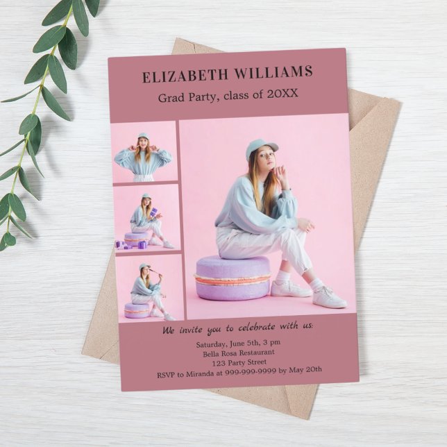 Graduationspartei Rose Gold Foto Collage Einladung (Von Creator hochgeladen)