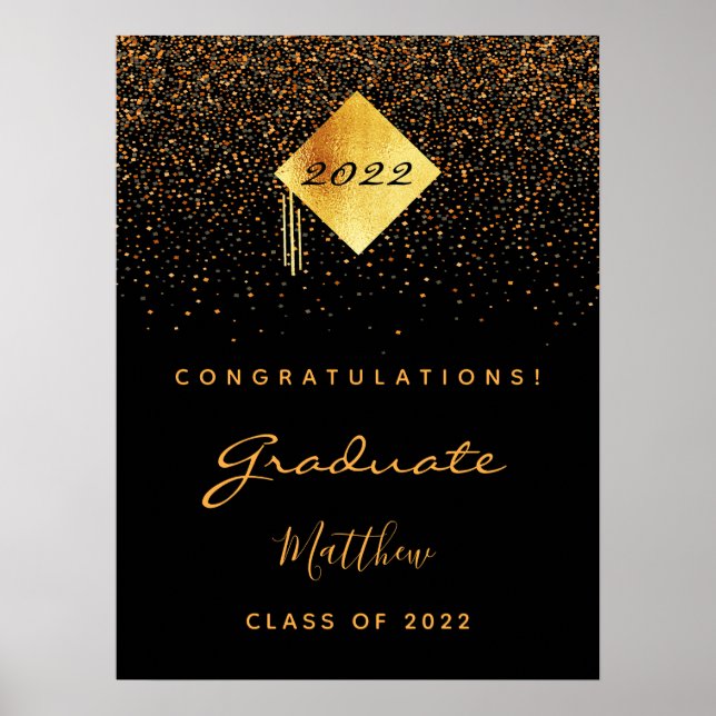 Graduationspartei Schwarzes Gold Absolvent 2022 Poster (Vorne)
