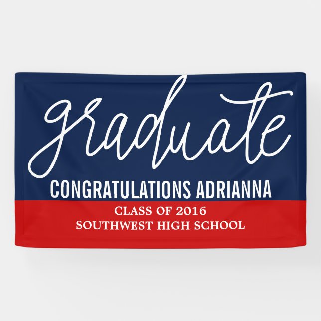 Graduierte handschriftliche Glückwünsche Navy Blue Banner (Horizontal)