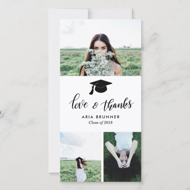 Graduierte Liebe & Dank Drei Foto Moderne Ankündigung (Vorderseite)