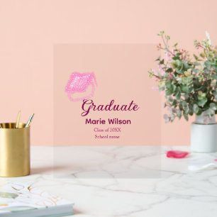 Graduierte rosa Glitzer Graduierung Oberteil Name Acrylschild