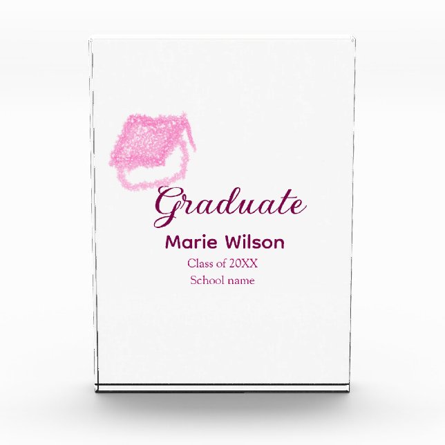 Graduierte rosa Glitzer Graduierung Oberteil Name  Fotoblock (Vorderseite)
