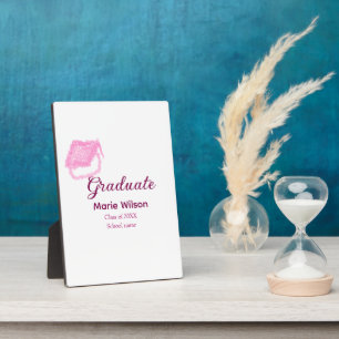 Graduierte rosa Glitzer Graduierung Oberteil Name Fotoplatte