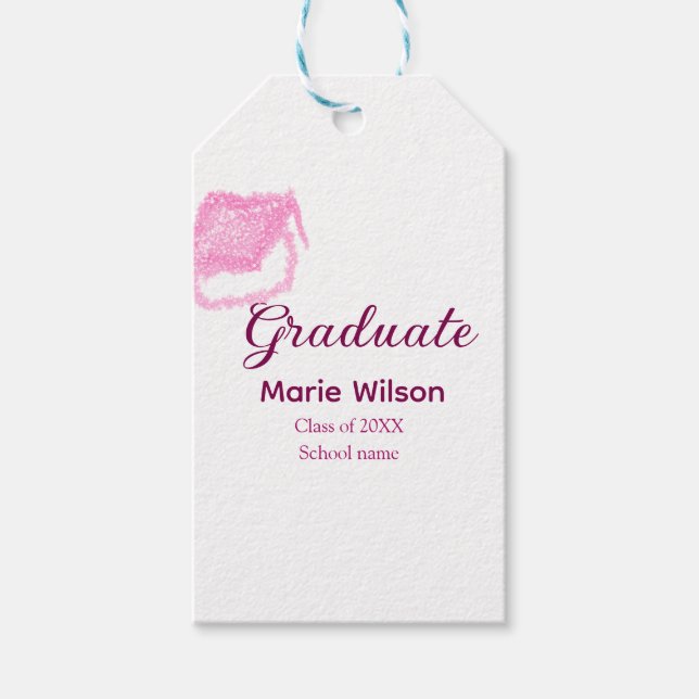 Graduierte rosa Glitzer Graduierung Oberteil Name  Geschenkanhänger (Vorderseite)