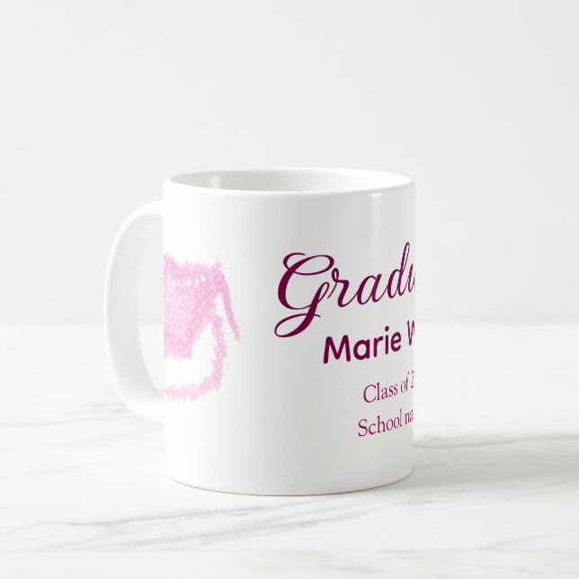 Graduierte rosa Glitzer Graduierung Oberteil Name  Kaffeetasse (Vorderseite Links)