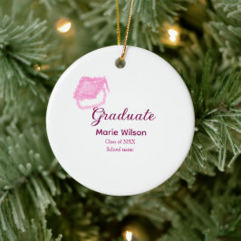 Graduierte rosa Glitzer Graduierung Oberteil Name  Keramik Ornament
