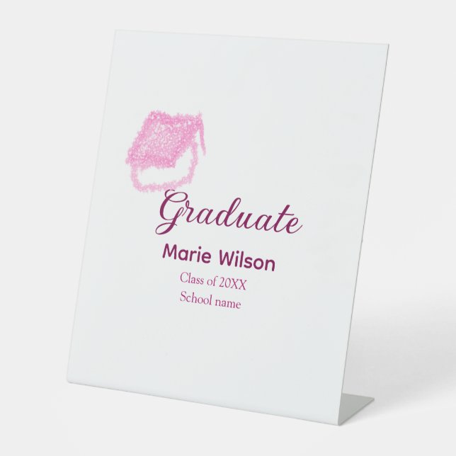 Graduierte rosa Glitzer Graduierung Oberteil Name  Sockelschild (Vorderseite)