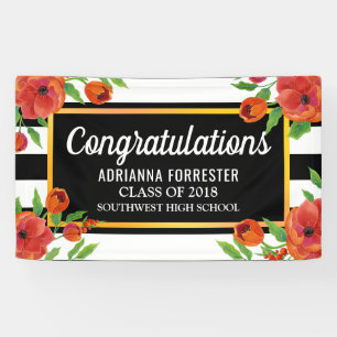 Graduierte rote Blumen  Schwarz-weiße Streifen Banner