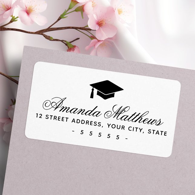 Graduiertencap Rücksendeadresse mit eleganten Dreh Adressaufkleber (Graduation cap elegant script return address label)