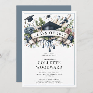 Graduiertendiplom Blumenbanner Grad Party Einladung