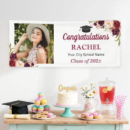 Graduiertengruppe Burgund Red Floral Grad Foto Banner