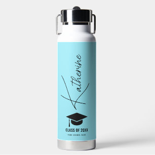 Graduiertenkap Elegant Calligraphy Blue Custom Trinkflasche