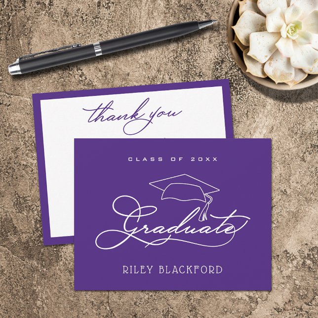 Graduiertenkap Lila Vielen Dank Mitteilungskarte (Graduation Cap Flat Purple Thank You Note Cards)