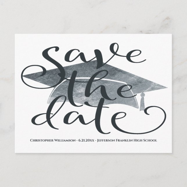 Graduiertenkap Modern Save the Date Postkarte (Vorderseite)
