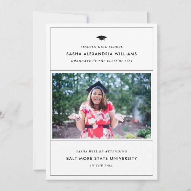 Graduiertenkap Modernes Foto Grad Bekanntgabe Ankündigung (Vorderseite)