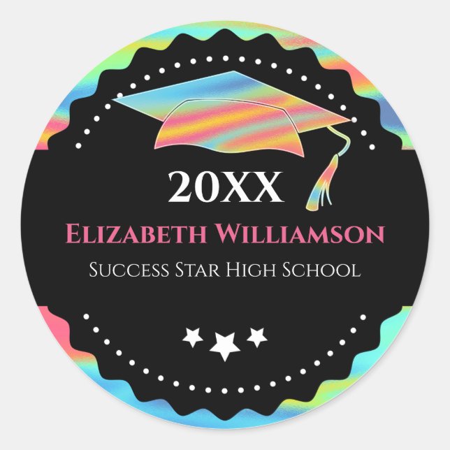 Graduiertenkap Modernes Holografisches Runder Aufkleber (Vorderseite)