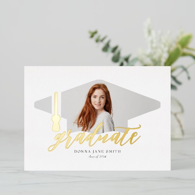 Graduiertenkap Modernes, Minimalistisches 4 Foto V Folieneinladung (Stehend vorne)