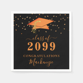Graduiertenkap Schwarzes Orange Confetti-Skript Serviette