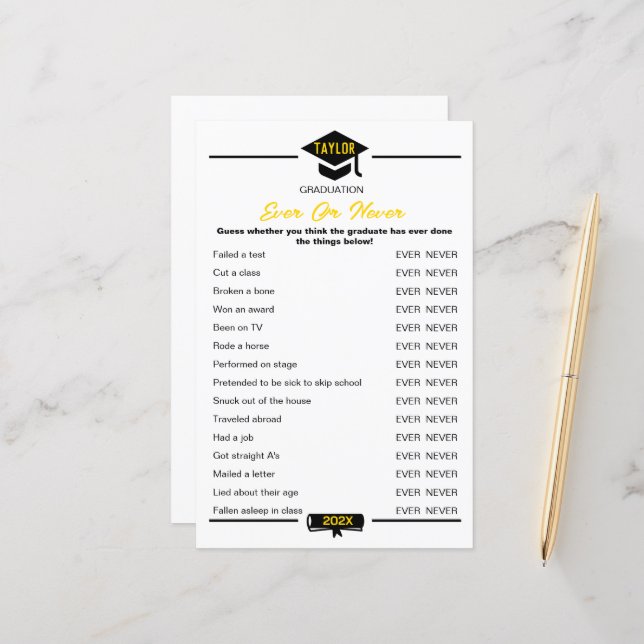 Graduiertenparty Game - immer oder nie (Vorderseite/Rückseite Beispiel)