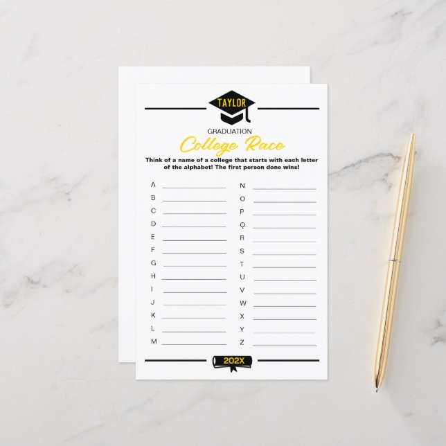 Graduiertenparty Game - Uni Race (Vorderseite/Rückseite Beispiel)