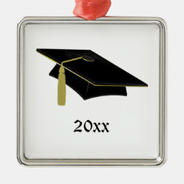 Graduierter Mortarboard und Tassle im Schwarzen Silbernes Ornament