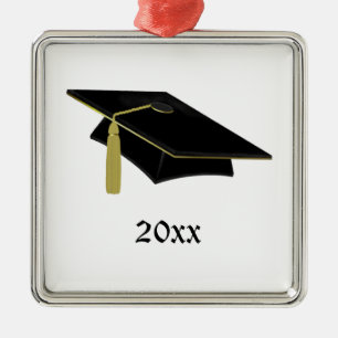 Graduierter Mortarboard und Tassle im Schwarzen Silbernes Ornament