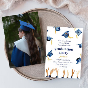Graduiertes Foto l Happy Blue Hats Party Einladung