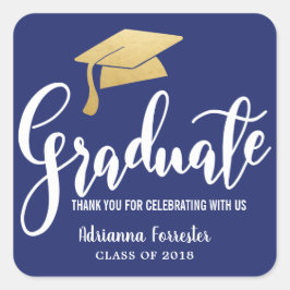 Graduierthut Faux Gold Foil Danke Navy Blue Quadratischer Aufkleber