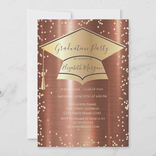 Graduierungskappe,Diamanten-brauner metallischer A Einladung (Vorderseite)