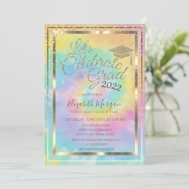 Graduierungskappe Diamonds Stars Gefärbte Krawatte Einladung (Stehend Vorderseite)