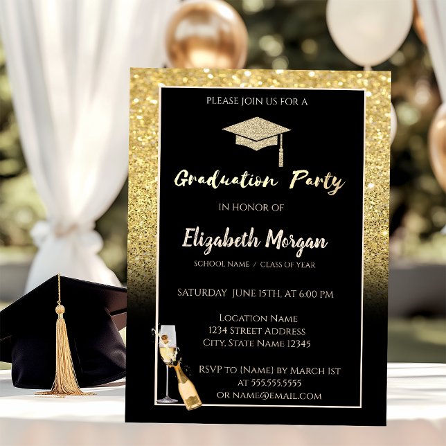 Graduierungskappe für Glitzer, Confetti, Wein, Gla Einladung (Von Creator hochgeladen)