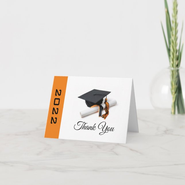 Graduierungskappe für Schwarz und Orange und Tasse Dankeskarte (Vorderseite)