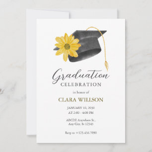 Graduierungskappe mit gelber Blume Einladung