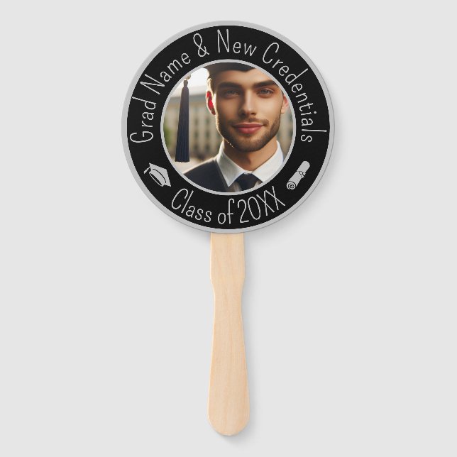 Graduierungskappe, Tassel, Diploma Silver Black Fo Fächer (Vorderseite)