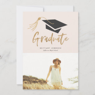 Graduierungskappe und Tassel Gold Foil Foto Party Einladung