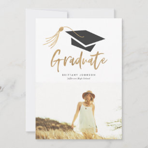 Graduierungskappe und Tassel Gold Foil Foto Party Einladung