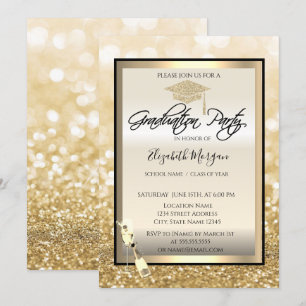 Graduierungskappe, Wine Glass Gold Bokeh Abschluss Einladung