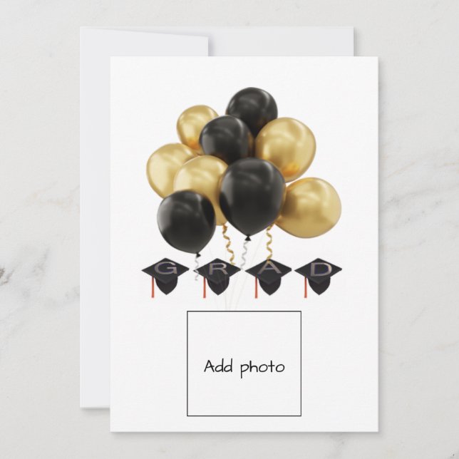 Graduierungskarten Schwarze Gold-Ballons Feiertagskarte (Vorderseite)