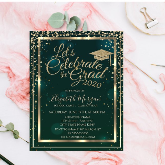 Graduierungsklammer Diamonds Stars Green Abschluss Einladung (Von Creator hochgeladen)