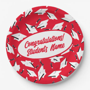 Graduierungsklammern Personalisiertes rotes und we Pappteller