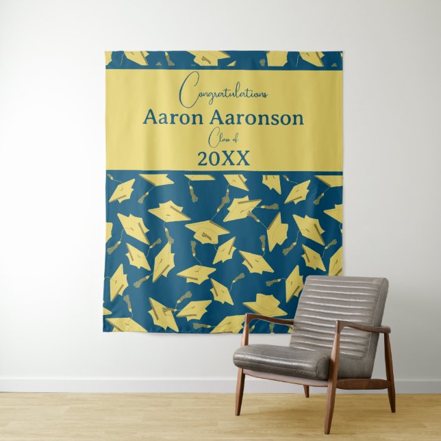 Graduierungsklasseln Glückwunsch Blue & Gold Party Wandteppich (Beispiel)
