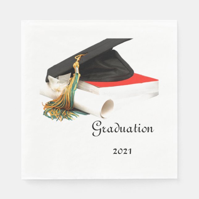 Graduierungsmütze mit Diplompapier Napkin Serviette (Vorderseite)
