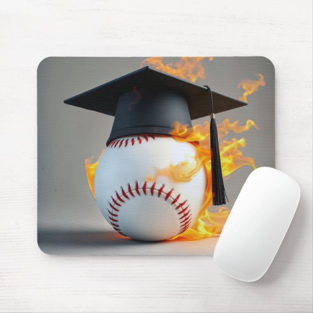 Graduierungsobergrenze auf einem flammenden Baseba Mousepad (Mit Mouse)