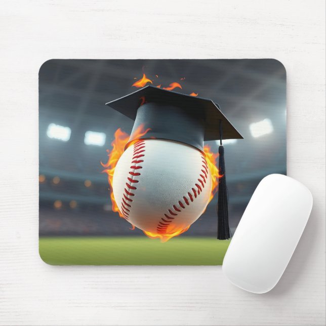 Graduierungsobergrenze auf einem flammenden Baseba Mousepad (Mit Mouse)