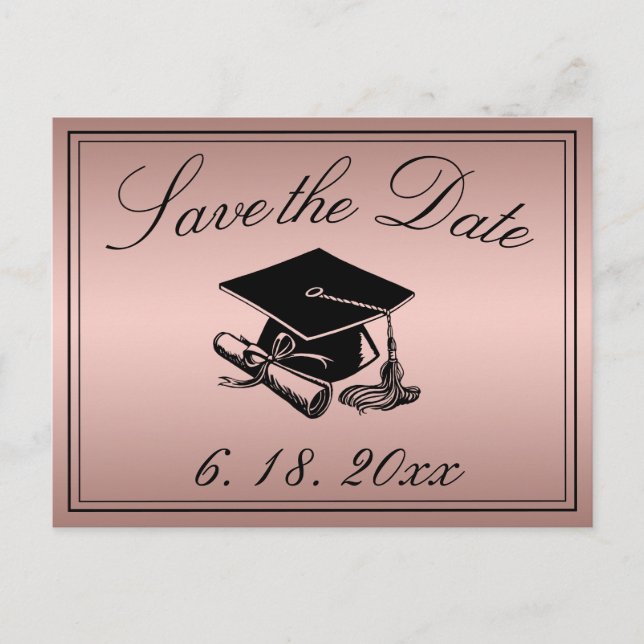 Graduierungsobergrenze Diploma Rose Gold Save the  Ankündigungspostkarte (Vorderseite)