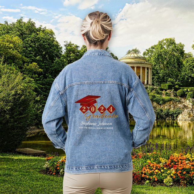 Graduierungsobergrenze Red Gold Personalisiert Jeansjacke (Graduation Cap Red Gold Personalized Denim Jacket)
