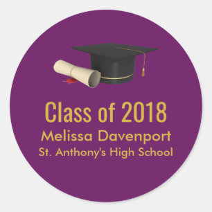 Graduierungsobergrenze und Diplom für die Lila Kla Runder Aufkleber