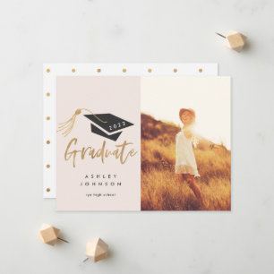 Graduierungspapier und Tassel Gold Foil Foto Ankün Ankündigung