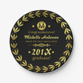 Graduierungspartei 2023 | Laurel Wreath Gold Black Pappteller