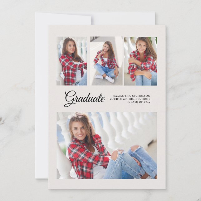 Graduierungspartei 4 Foto Ankündigung Weiß Moderne (Vorderseite)